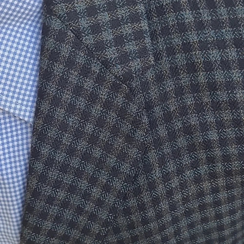 NEIMAN MARCUS Green Black Plaid‎ Light Tweed Wool Sz 42 R Mens Sport Coat 1950s